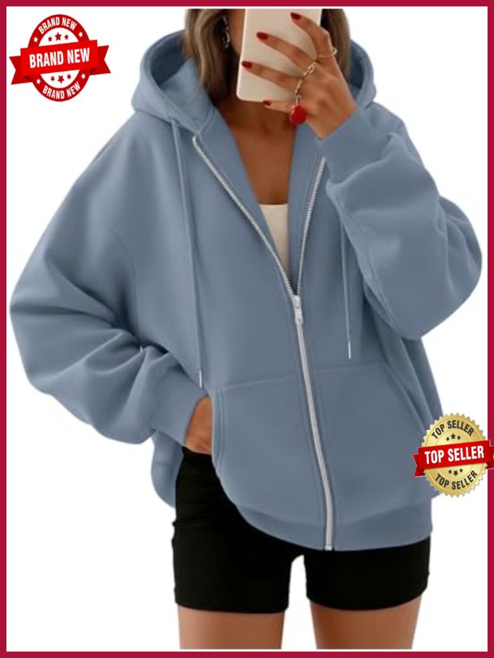 Oversized Zip Up Hoodie Fleece Sweatshirt Loose Fit Casual